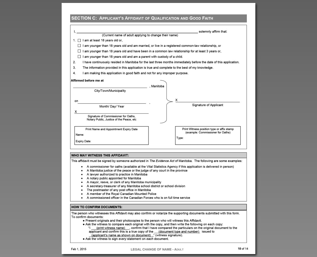 Affidavit section