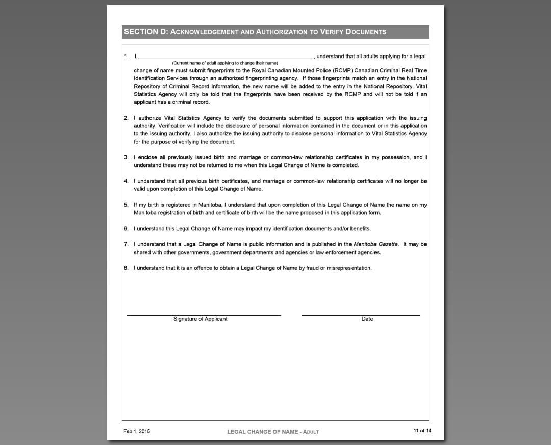 Section D with points to agree and sign