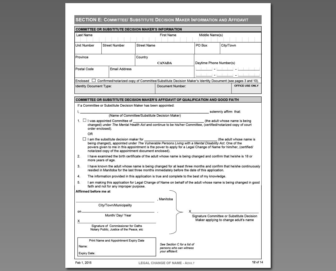Committee/substitution decision maker info and affidavit section