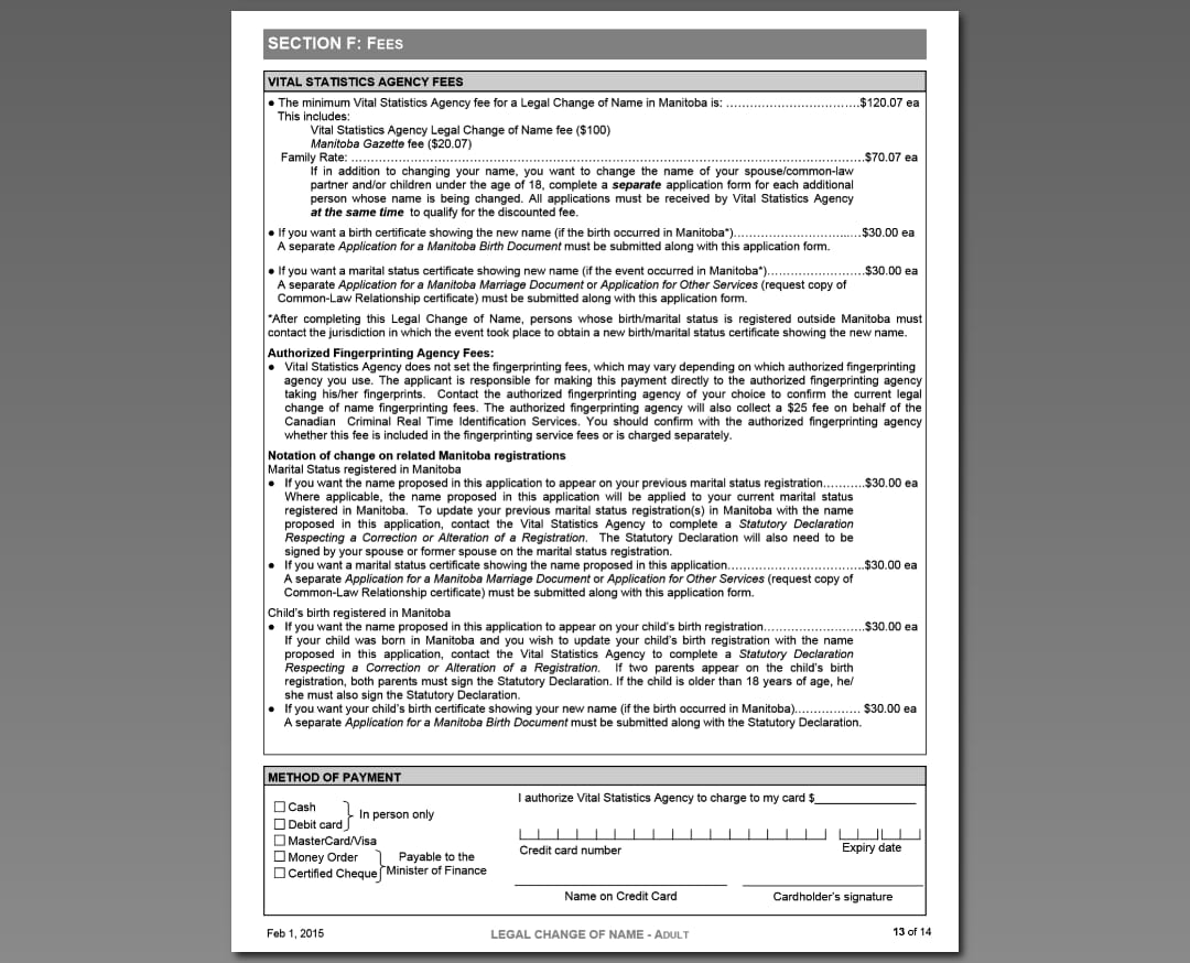 Fees section