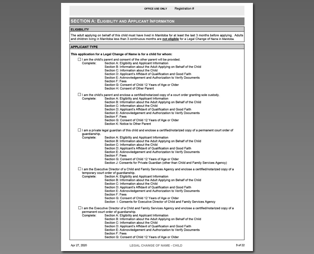 Child form section A