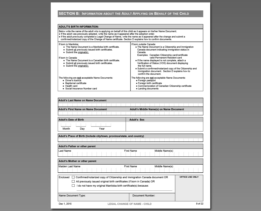 Adult birth info section