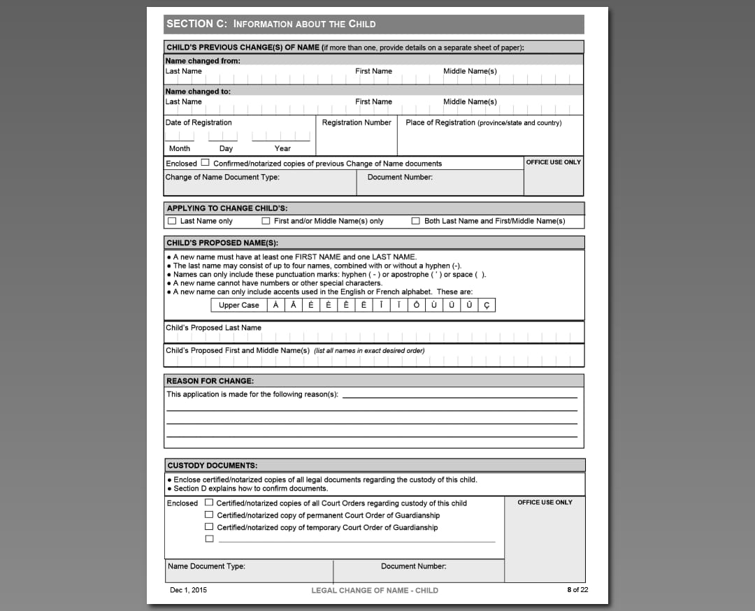 Child previous and proposed name