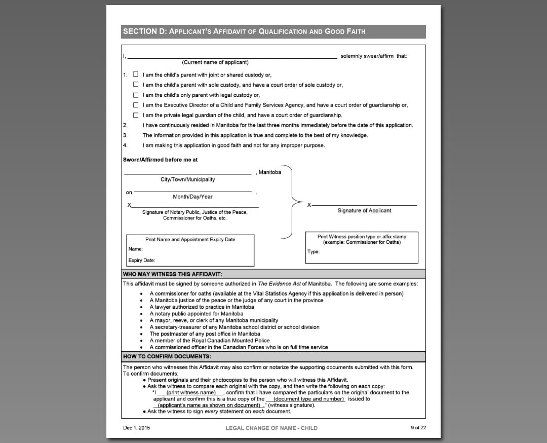 Affidavit section