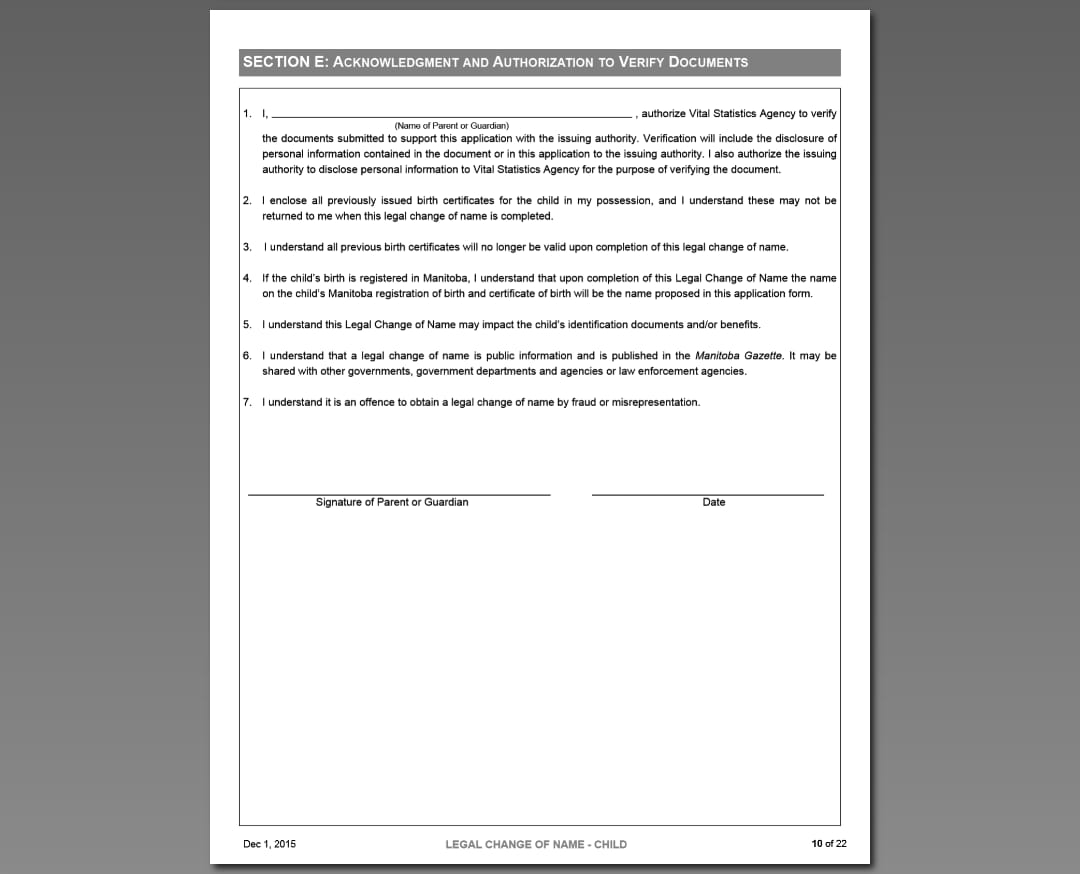 Acknowledgement and authorization to verify documents section