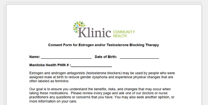 Klinic consent form for transfemmes