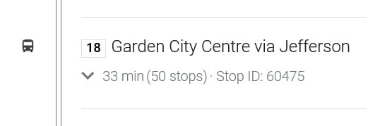 Route 18, Garden City Centre via Jefferson on Google Maps