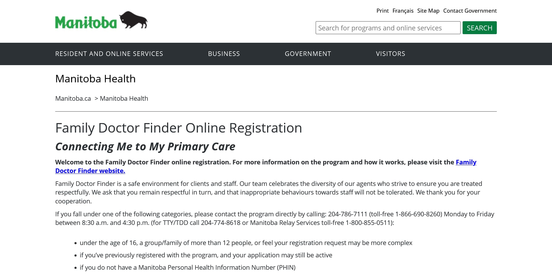 Family Doctor Finder website