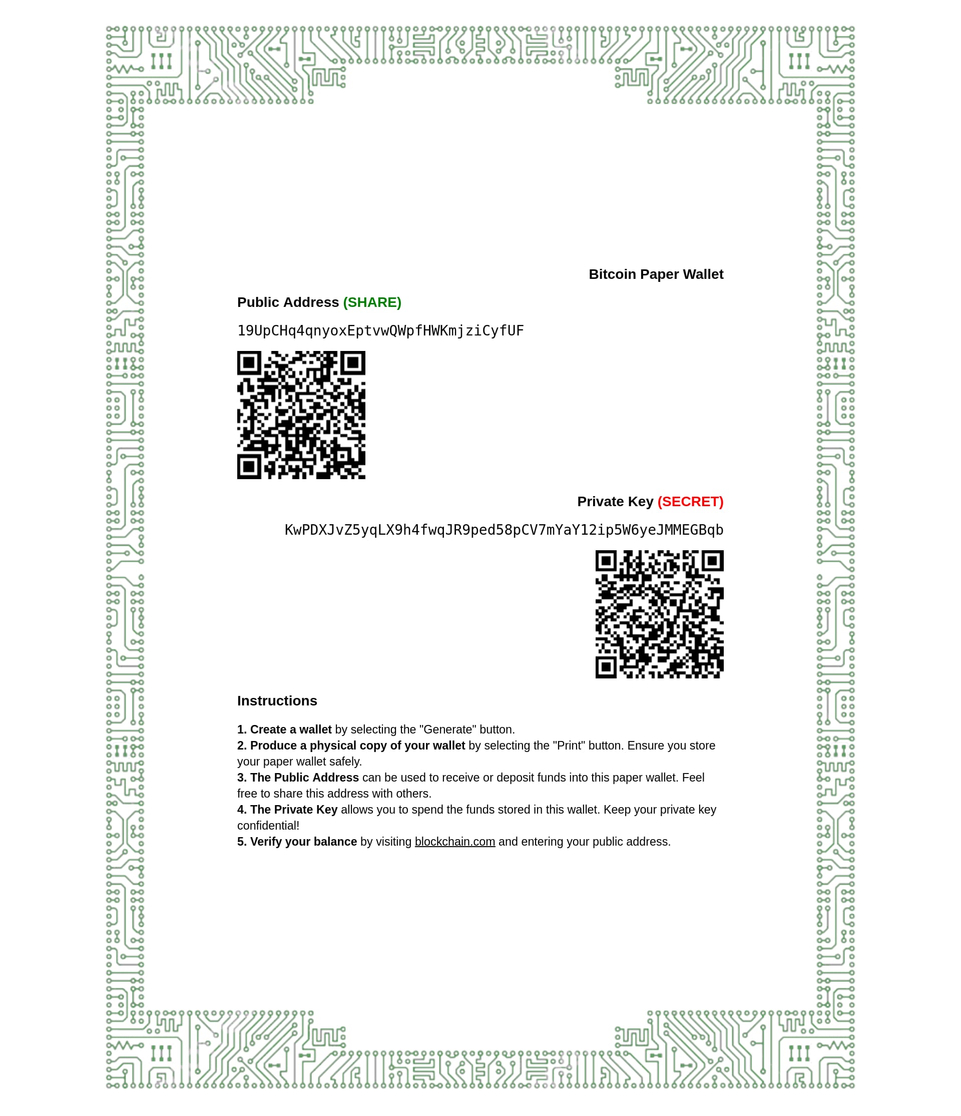 Sample paper wallet